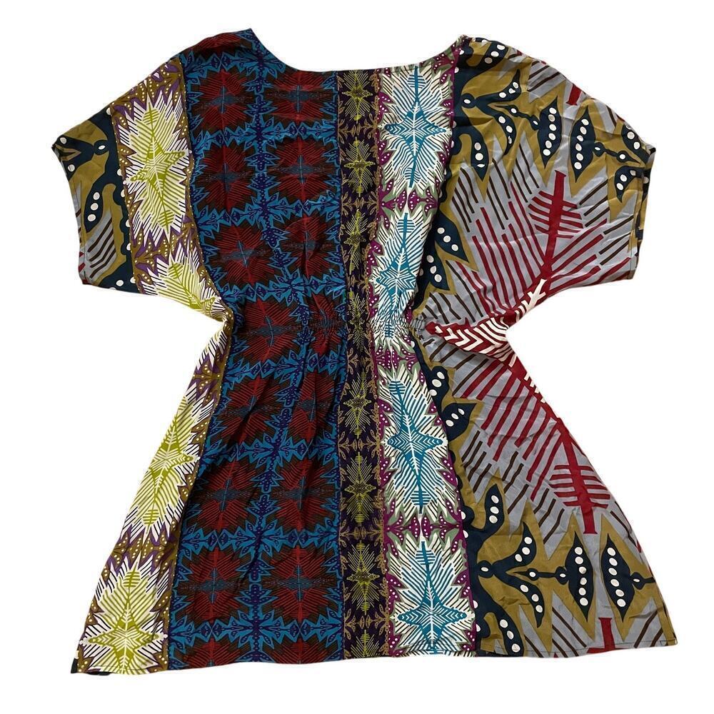 Fei by Anthropologie Silk Blouse Dress | Rare Print Smocked Waist Boho Tribal, S - Picture 2 of 5
